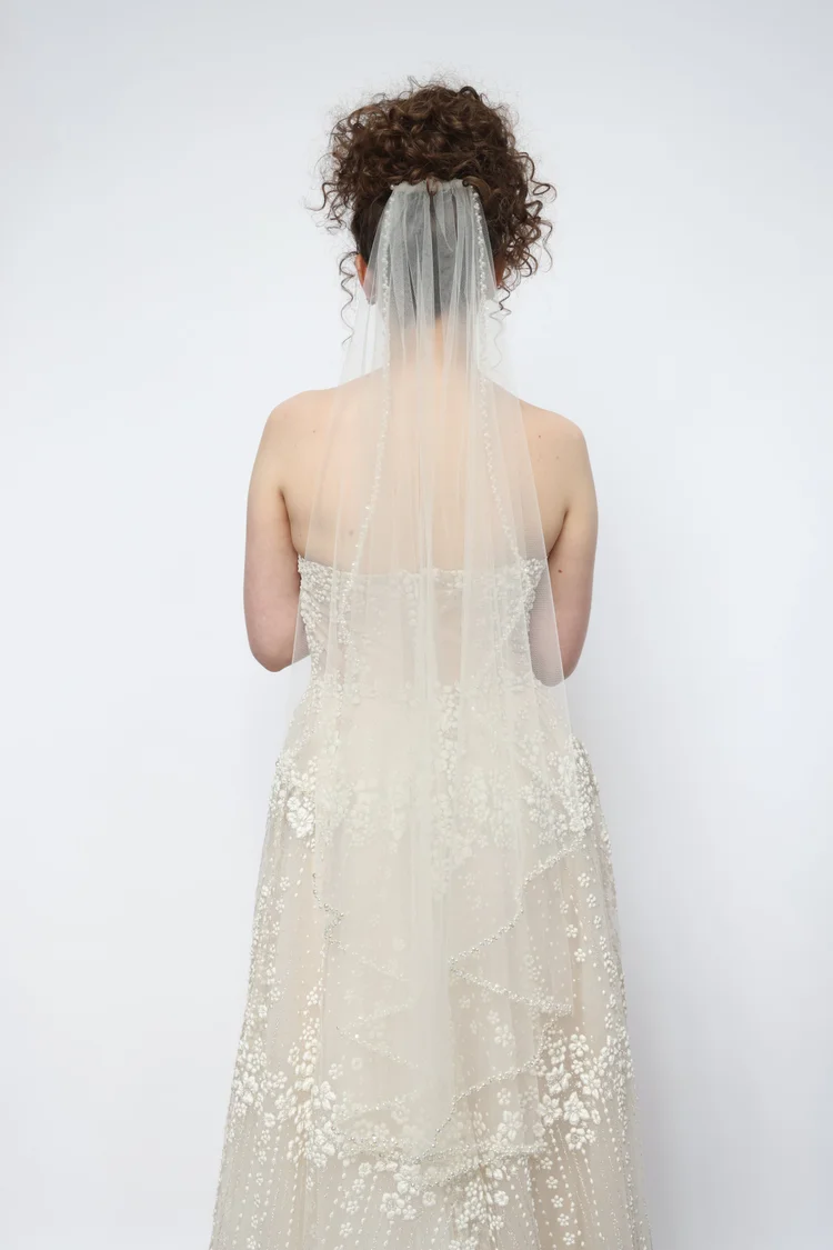 Tahiti pearl trimmed veil by Justine M Couture — Justine M Couture